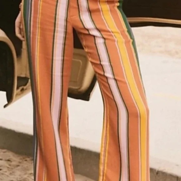Free People Anthropologie Women’s Boho Striped Pants Orange Green Pink Blue 4 - Picture 4 of 13
